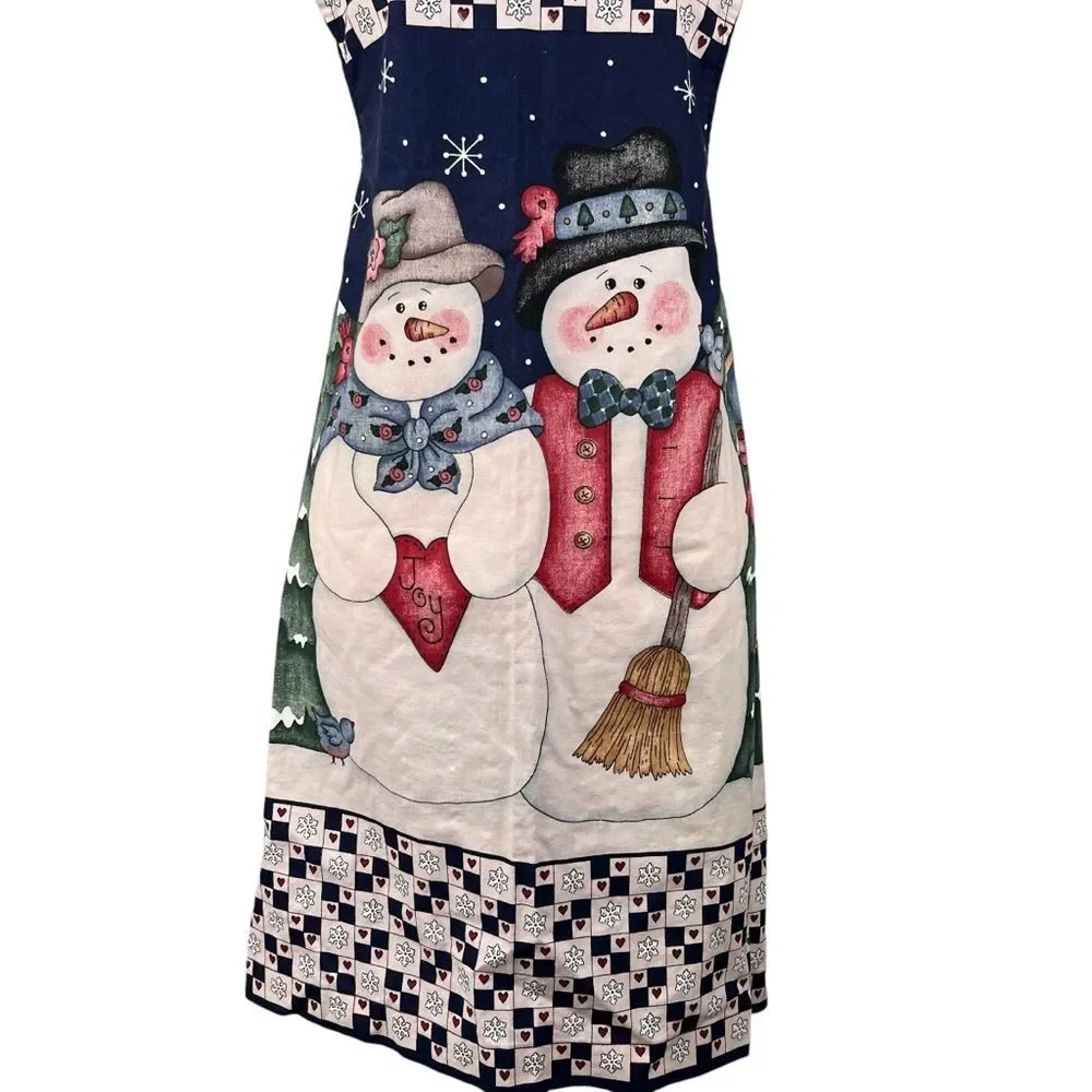 Winter Snowmen Birds Snow Apron Christmas Homemade Blue Cardinal Holiday